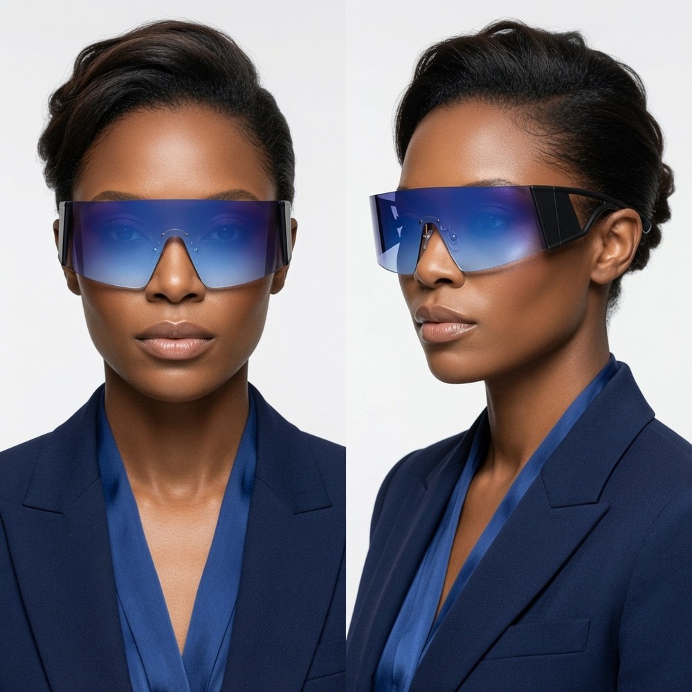 Women Sunglasses Fashion Shield Designer Blue Futuristic Visor Cyberpunk Sports‎
